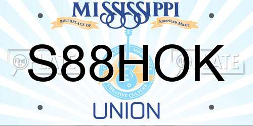 S88HOK Mississippi License Plate