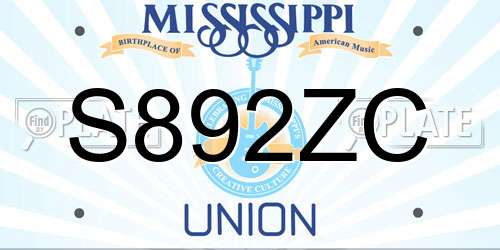 S892ZC Mississippi License Plate