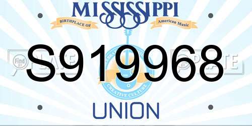 S919968 Mississippi License Plate