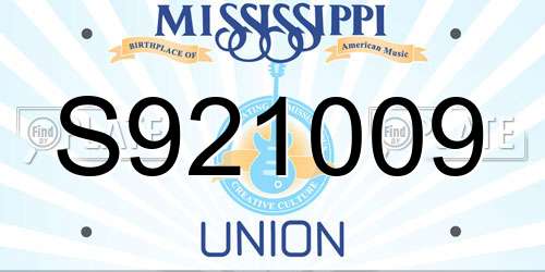 S921009 Mississippi License Plate