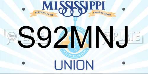 S92MNJ Mississippi License Plate