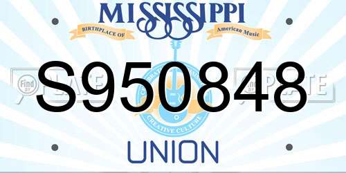S950848 Mississippi License Plate
