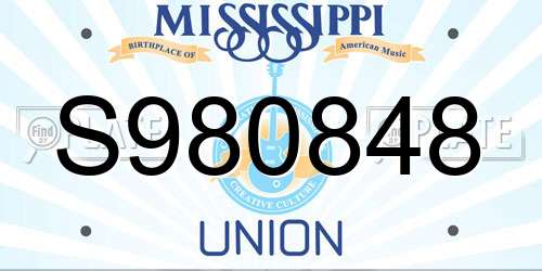 S980848 Mississippi License Plate