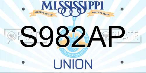 S982AP Mississippi License Plate