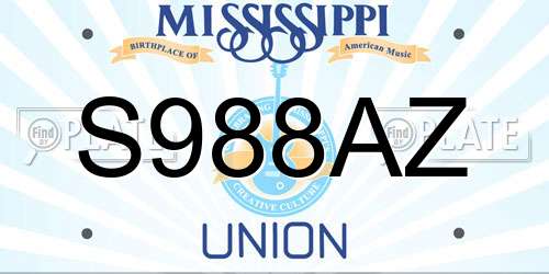 S988AZ Mississippi License Plate