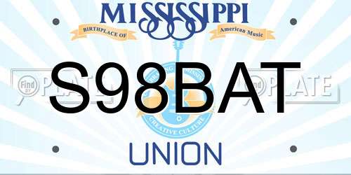 S98BAT Mississippi License Plate