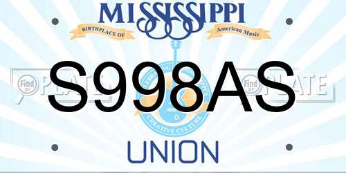 S998AS Mississippi License Plate