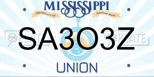 SA3O3Z Mississippi License Plate