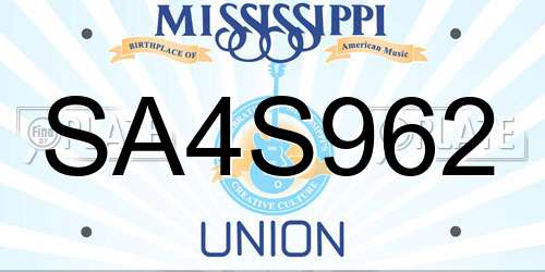 SA4S962 Mississippi License Plate