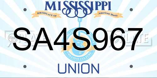 SA4S967 Mississippi License Plate