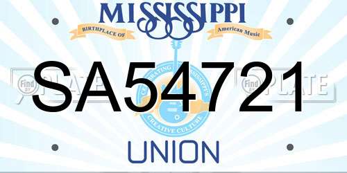 SA54721 Mississippi License Plate