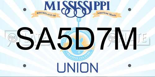 SA5D7M Mississippi License Plate