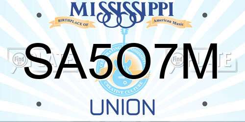SA5O7M Mississippi License Plate