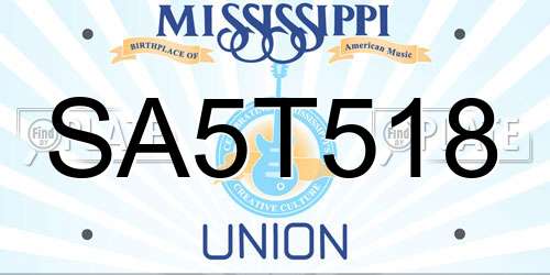 SA5T518 Mississippi License Plate