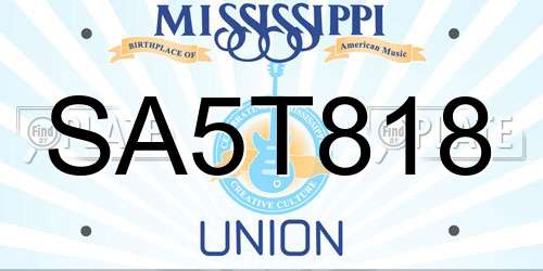 SA5T818 Mississippi License Plate