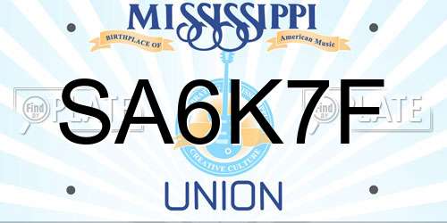 SA6K7F Mississippi License Plate