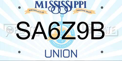 SA6Z9B Mississippi License Plate