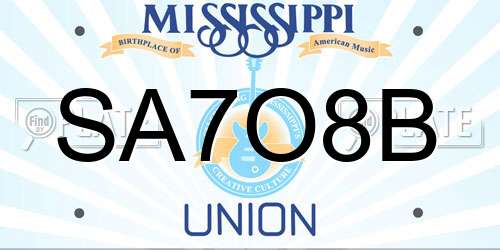 SA7O8B Mississippi License Plate