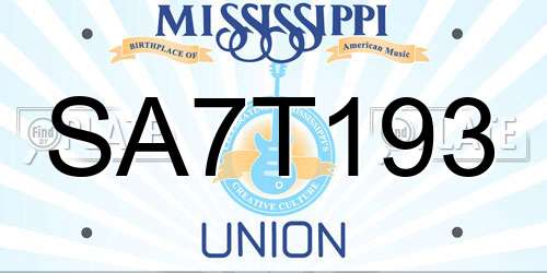 SA7T193 Mississippi License Plate