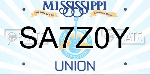 SA7Z0Y Mississippi License Plate
