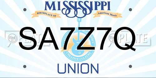 SA7Z7Q Mississippi License Plate