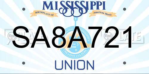 SA8A721 Mississippi License Plate