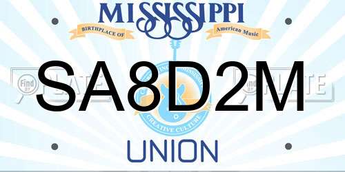 SA8D2M Mississippi License Plate