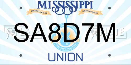 SA8D7M Mississippi License Plate