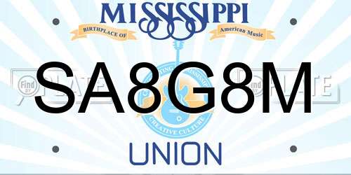 SA8G8M Mississippi License Plate
