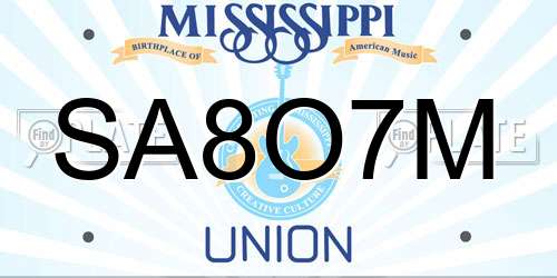 SA8O7M Mississippi License Plate