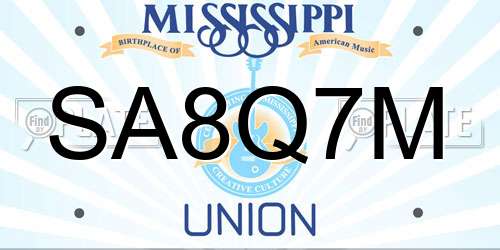 SA8Q7M Mississippi License Plate