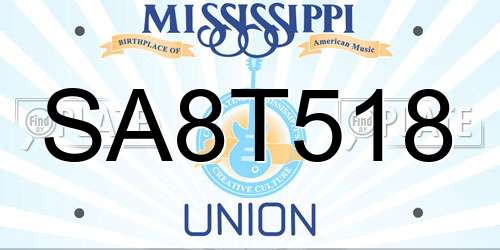 SA8T518 Mississippi License Plate