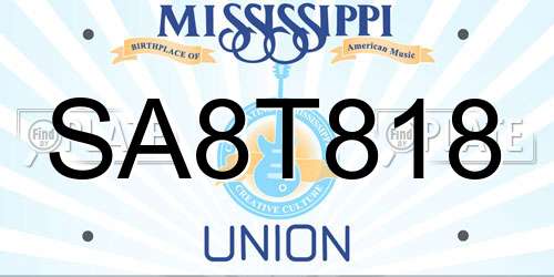 SA8T818 Mississippi License Plate