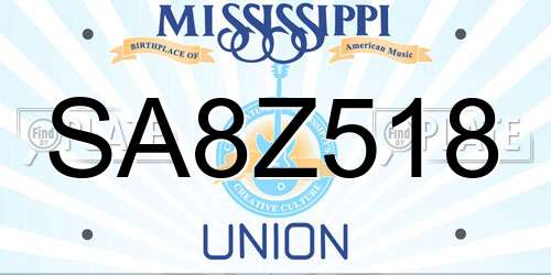 SA8Z518 Mississippi License Plate