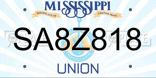 SA8Z818 Mississippi License Plate