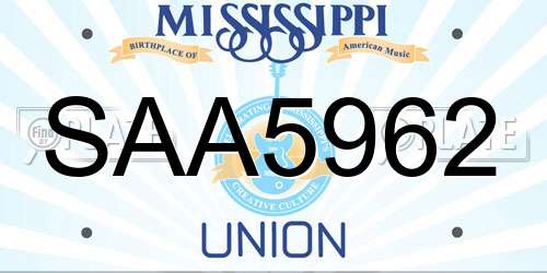 SAA5962 Mississippi License Plate