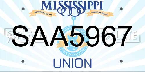SAA5967 Mississippi License Plate