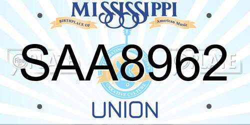 SAA8962 Mississippi License Plate