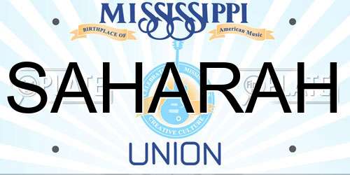 SAHARAH Mississippi License Plate