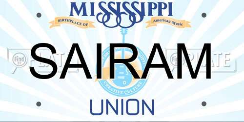 SAIRAM Mississippi License Plate