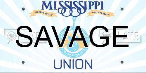 SAVAGE Mississippi License Plate
