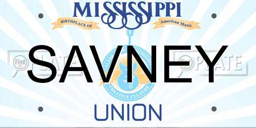 SAVNEY Mississippi License Plate