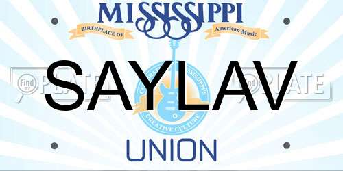 SAYLAV Mississippi License Plate