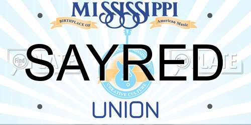 SAYRED Mississippi License Plate