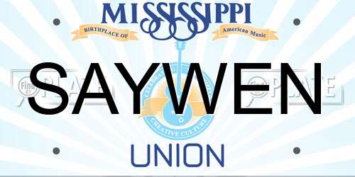 SAYWEN Mississippi License Plate
