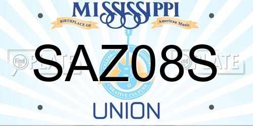 SAZ08S Mississippi License Plate
