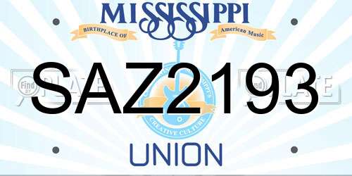 SAZ2193 Mississippi License Plate