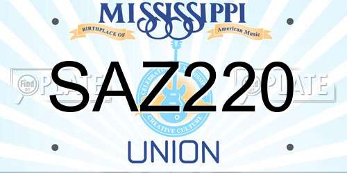 SAZ220 Mississippi License Plate