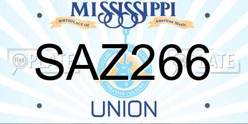 SAZ266 Mississippi License Plate