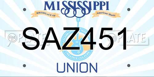 SAZ451 Mississippi License Plate